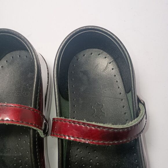 Dansko Leather Mary Jane Strap Clogs 37 (US 6.5-7 UK 4-4.5) Burgundy Marcelle - Picture 7 of 14